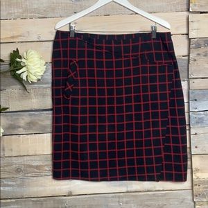 J. JILL Checkerd Red & BLack Mini Wrap Skirt